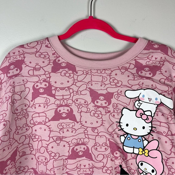 NWT Sanrio Hello Kitty & Friends AOP Pink Long Sleeve Crewneck Sweatshirt XL - Picture 3 of 9